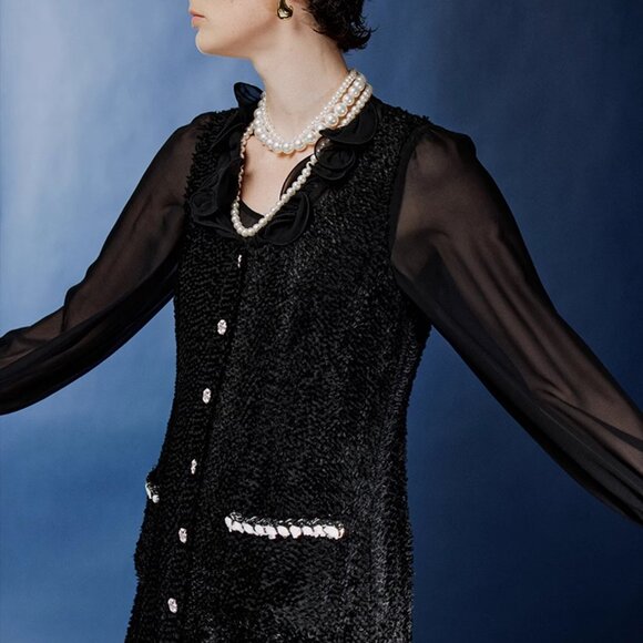 Luxury Silk-Blend Jacquard Dress | Dark Floral Night Sky Black | Size M - Picture 3 of 16